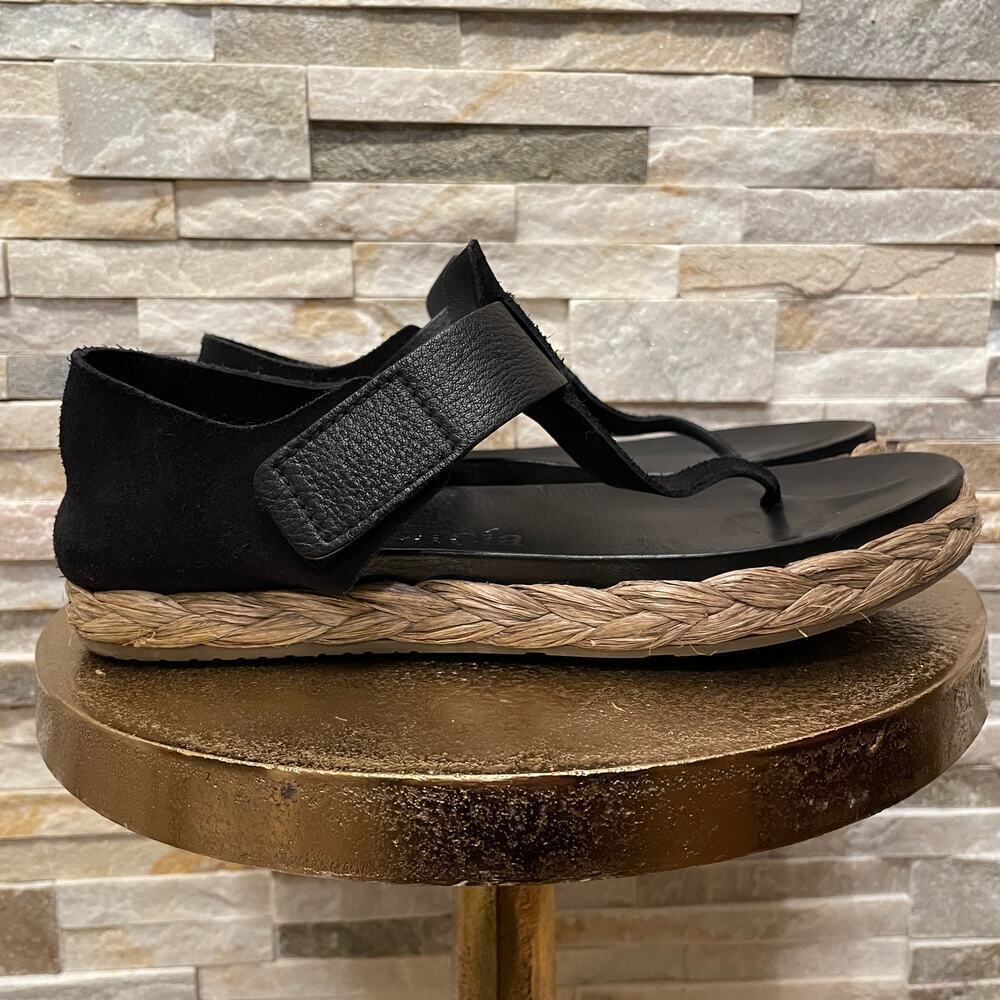 Pedro Garcia Black Leather Thong Espadrille Sandals | Ankle Strap EU 39.5, 9.5